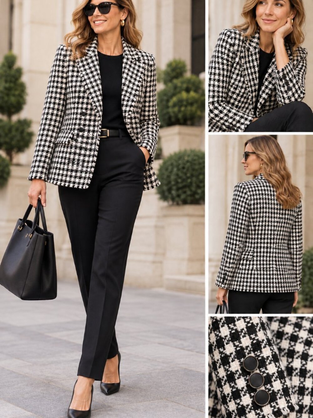 Talbots Petite Black & White Tweed Blazer Jacket – Size 12P